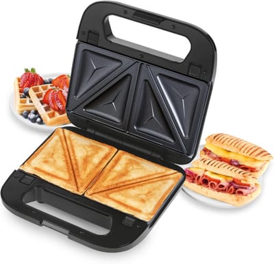 Snack Maker - 3-in-1 Apparaat - Snelle Snacks Maken - Verwisselbare Platen - 22.5 x 12.5 cm - Zwart