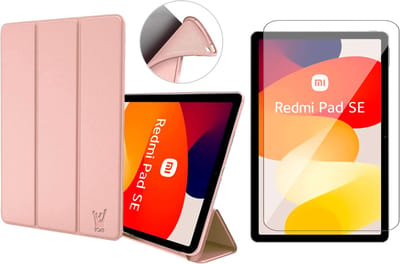Hoes en Screenprotector geschikt voor Xiaomi Redmi SE 11 inch – Smart Cover met Tri-Fold Stand – Schokbestendig – Auto Wake/Sleep – TPU Backcase – Rose