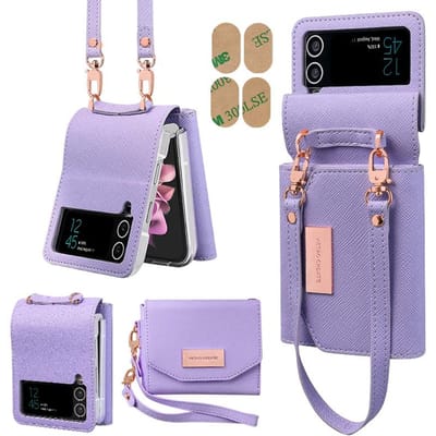 Vietao-Fashion Leren Portemonnee Polsband Handriem Mobiele Telefoonhoes Voor Samsung Galaxy Z Flip 6 Flip 5 Flip 4 Flip 3 Hoes, Rood For Samsung Z Flip 5