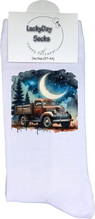 Oude bakwagen - Verjaardags cadeau - Grappige sokken - Print sokken - Leuke sokken voor heren en dames - Moederdag - Vaderdag - Cadeau voor hem en haar - Kerstcadeau - Vrolijke sokken - Valentijns cadeau - Socks waar je Happy van wordt - Maat 37-44