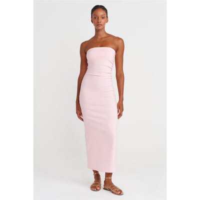 Strapless Bodycon Midi Jurk Met Splits