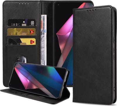 Smartphonica Telefoonhoesje geschikt voor Oppo Find X3 Pro kunstleren Hoesje met Magnetische sluiting en Pasjeshouders Book Case met Klepje - Zwart geschikt voor Oppo Find X3 Pro