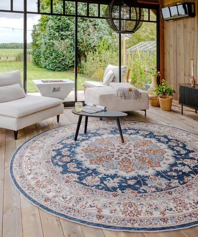 Rond vintage buitenkleed - Valenca Nova goud/blauw 230