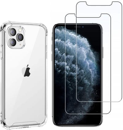 Hoesje Ultraslank geschikt voor iPhone 11 Pro backcover siliconen Transparant en 2 stuks ScreenProtector Gehard Glas