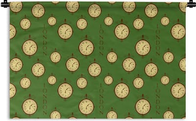 Wandkleed - Wanddoek - Londen - Vintage - Klok - Patroon - 180x120 cm - Wandtapijt