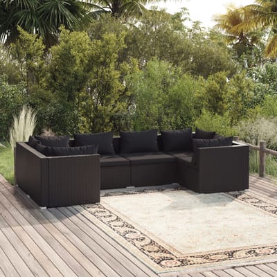 vidaXL - 6-delige - Loungeset - met - kussens - poly - rattan - zwart