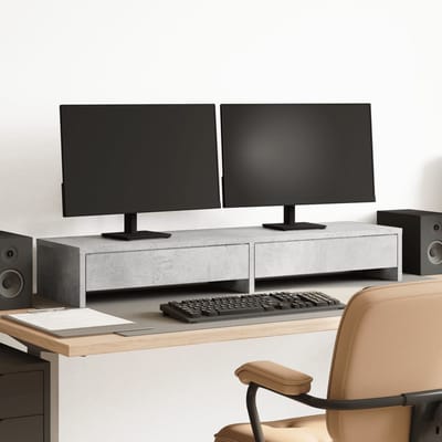 vidaXL - Monitorstandaard - met - lades - 100x27x15 - cm - bewerkt - hout - betongrijs