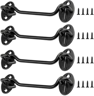 Dailygoods- Stormhaken 4 Inch - Zwarte Stormhaken - 201 Roestvrij Stalen Deursluitingen - 4 Stuks - Inclusief 16 Schroeven - Veilig en Diefstalbestendig - Deursluiting