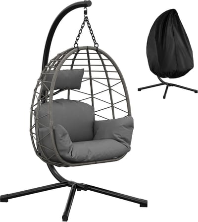 Jensaro Hangstoel met Standaard - Eierstoel voor Tuin, Balkon en Terras - Inclusief Kussen, Hoofdsteun en Regenhoes