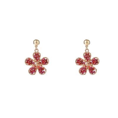 Go Dutch Label Oorknoppen Flower Dangle Goud Burgundy