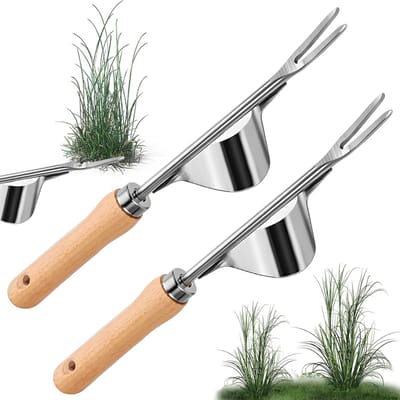 Roestvrijstalen Onkruidstekers 2 stuks - Paardenbloemsteker met Houten Handvat voor Tuin en Gras