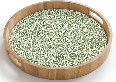 Dienblad rond 40x40 cm - Schootdienblad hout - Botanisch - Takken - Groen - Borrelplank rechthoek - Plateau houten dienbladen