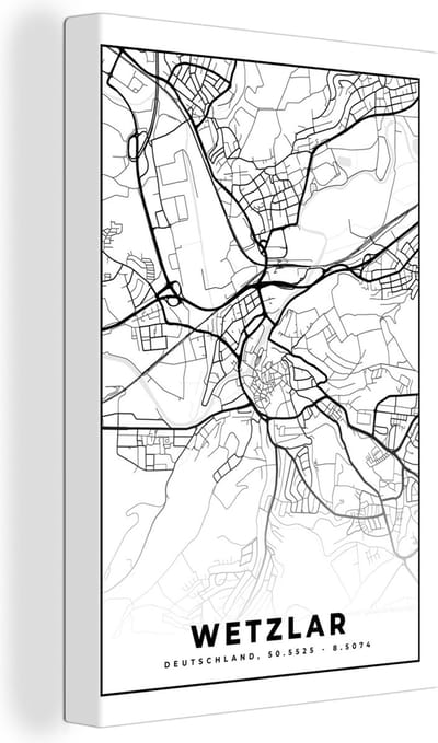 Canvas Schilderij Wetzlar - Plattegrond - Kaart - Stadskaart - 20x30 cm - Wanddecoratie
