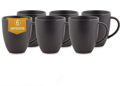 vtwonen - Basic - Set van 6 - Mokken met Oor - Mat Zwart - Porselein - 275ml