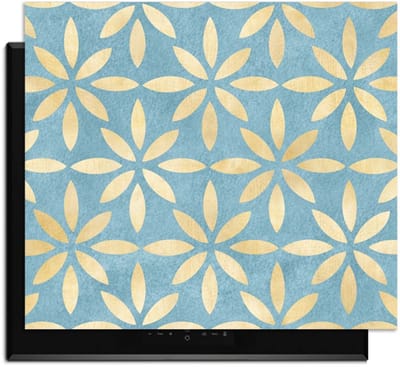 KitchenArt - Azure Floral Cross - Inductie Beschermer - 52x35 cm - Kookplaat Beschermer - Luxe Afdekplaat Inductieplaat - Anti-slip & Oprolbaar - Beschermmat Inductiekookplaat