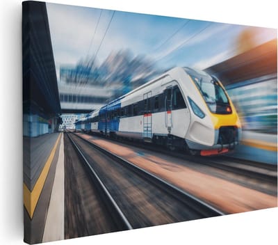 Artaza Canvas Schilderij Trein - 60x40 cm - Wanddecoratie Station - Muurdecoratie Snelheid - Schilderijen Op Canvas Modern