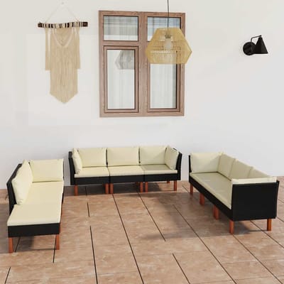 vidaXL - 9-delige - Loungeset - met - kussens - poly - rattan - zwart