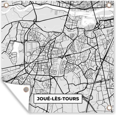 Tuin poster Joué-lès-Tours – Plattegrond - Frankrijk – Kaart – Stadskaart - 200x200 cm - Tuindoek