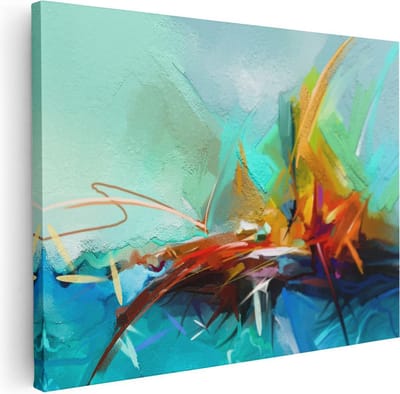 Artaza Canvas Schilderij Abstracte Kunst - 40x30 cm - Klein - Muurdecoratie Turquoise - Wanddecoratie Woonkamer - Kamer Accessoires