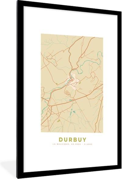 Fotolijst incl. Poster - Durbuy - België - Plattegrond - Kaart - Stadskaart - 60x90 cm - Posterlijst