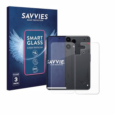 3 Stuks Savvies Screenprotector - geschikt voor Nothing Phone (3a) Lite (Voor+Achter) - beschermfolie glas transparant