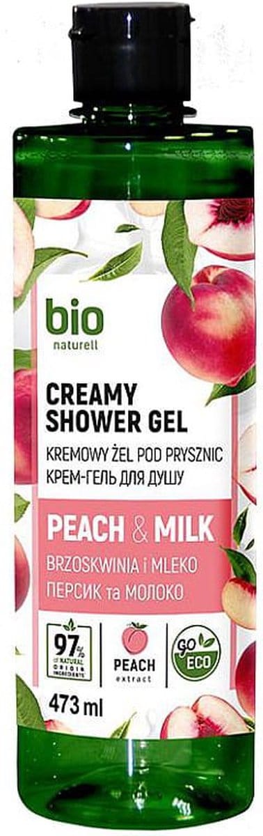 Bio Naturell - Romige douchegel - Perzik en melk - verzacht - hydrateert en voed gevoelige en droge huid - 473ml