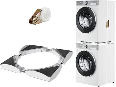 Tussenbouwframe voor droger en wasmachine, universeel verbindingsframe met rateltouw, instelbaar van 45-65 cm, ideaal voor kleine ruimtes en optimale stabiliteit