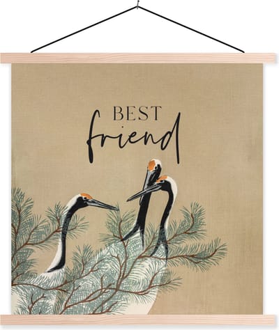 Posterhanger incl. Poster 40x40 cm - Schoolplaat - Best friend - Quotes - Spreuken - Vrienden - Textielposter - Blanke latten