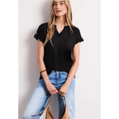 Shirt met gespleten hals en knoopdetails
