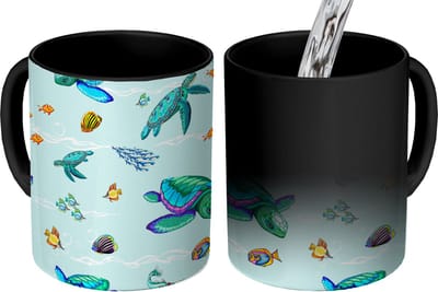 Magische Mok - Foto op Warmte Mokken - Koffiemok - Regenboog - Schildpad - Vis - Water - Patronen - Magic Mok - Beker - 350 ML - Theemok