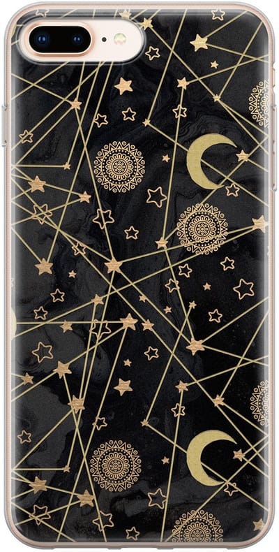 Leuke Telefoonhoesjes - Hoesje geschikt voor iPhone 8 Plus - Sterren, zon, maan - Soft case - TPU - Sterren - Zwart