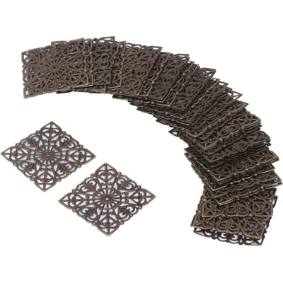 50 stuks Tetragonum IJzeren Filigraan Bedel Antiek Brons Holle Elektroplating Roestwerend IJzeren Filigraan black
