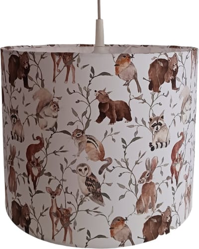 Hanglamp Bosdieren aquarel met takjes - lampen - 30x30x24 cm - kinder & babykamer - kunststof - wit - excl. lichtbron