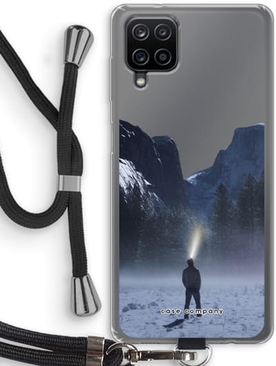 Hoesje met koord geschikt voor Samsung Galaxy A12 hoesje met Koord - Wanderlust - Telefoonhoesje met Zwart Koord - Bescherming aan alle Kanten en Over de Schermrand