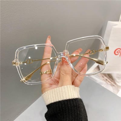 Mode Oversized Vierkante Brillen Retro Dames Lichtblokkerende Metalen Montuur Brillen Trend Optische Computerbrillen transparant