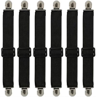 Zwarte verstelbare lakenbanden met metalen clips – 8 stuks – elastische matrashoes spanners voor hoeslaken tafelkleed bankhoes