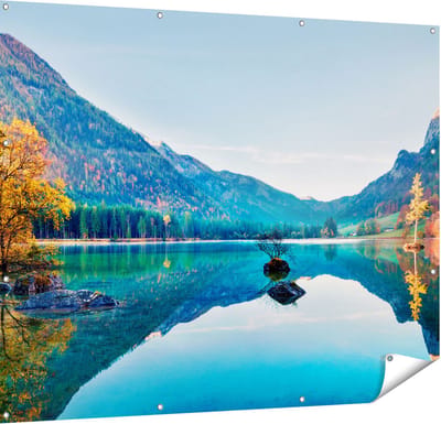 Gards Tuinposter Meer met Herfstbomen - 150x120 cm - Tuindoek - Tuindecoratie - Wanddecoratie buiten - Tuinschilderij