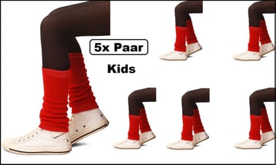 5x Paar Kids Beenwarmers rood - KIDS - Carnaval thema feest party fun festival winter evenement fun feest