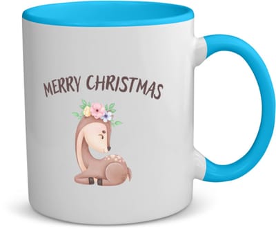 Akyol - kerst rendier koffiemok - theemok - blauw - Kerstmis - kerst beker - winter - kerst - christmas - kerst cadeau - 350 ML inhoud