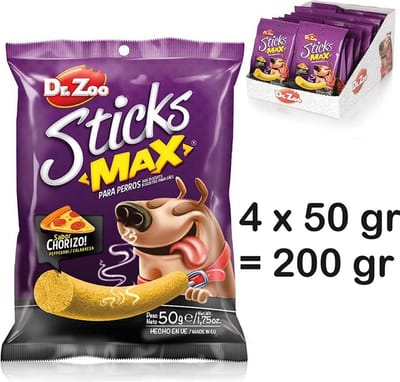 4 x dr zoo hondensnack/aanvullende voeding 50 gr sticks max chorizo 4 x 50 gr = 200 gr
