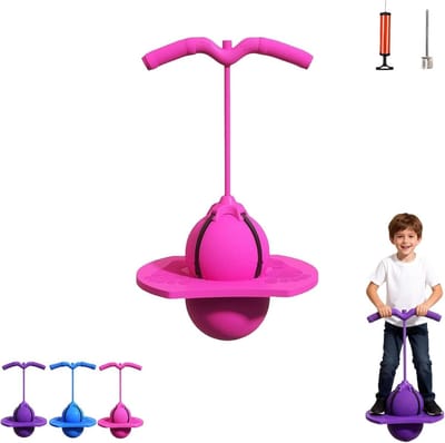 Springbal voor Kinderen & Volwassenen, Pogo Springbal met Handvat & Pomp, Antislip Balansbal voor Binnen & Buiten, Sport Spel Fitness Springtraining, Draagvermogen tot 300kg (pink)