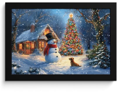 Poster in lijst - Fotolijst 30x20 cm - Posters - Kerstwonder - Winteravond - Kleurrijk - Posterlijst zwart - Decoratie - Wanddecoratie woonkamer - Muurdecoratie slaapkamer - Kerstversiering - Kerstdecoratie voor binnen - Kerstmis