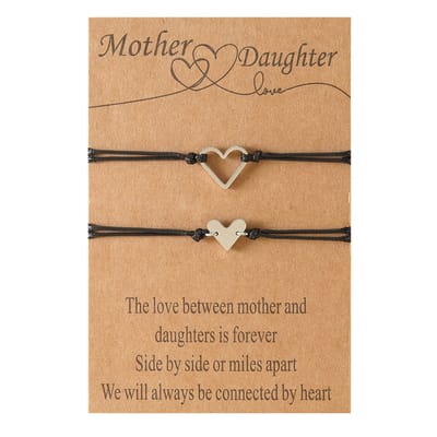 Moeder Dochter Armband voor 2 met Hartjes - Zilverkleurig met Zwarte Bandjes - Moeder Dochter Sieraden Cadeau - Pax Amare