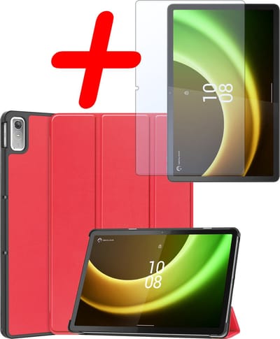 Hoesje Geschikt voor Lenovo Tab P11 (2e / 2nd Generatie) - Met Screenprotector - Trifold Bookcase - Hard Cover - Hardcover Book Case - Tablet Hoes - Rood