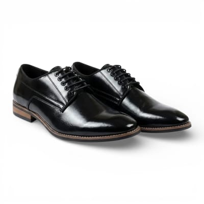 Klassieke zwarte Derby brogue schoenen met gladde neus en vetersluiting voor heren.