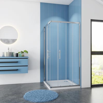 Serie Ixia - Douchecabine Vierkant - 90x90 Schuifdeur - Chroom Hoekinstap - 6mm Helder Glas