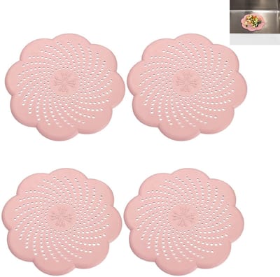 4-stuks Siliconen afvoerdeksel -Anti-verstopping gootsteenafdekking - Haarfilter - Afvoerfilter - 15x15cm - Met zuignap - Filtert haar - Eenvoudige installatie - Antislip en geurwerend - Geschikt voor badkamer, badkuip en keukengootsteen - Roze