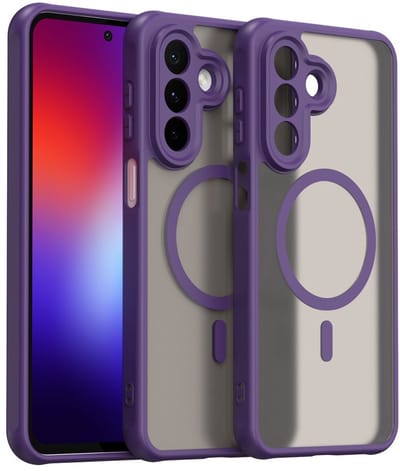 MobyDefend Hoesje - Geschikt voor Samsung Galaxy A27 - Case Geschikt voor MagSafe - Mat Transparant Met Gekleurde Rand - Paars