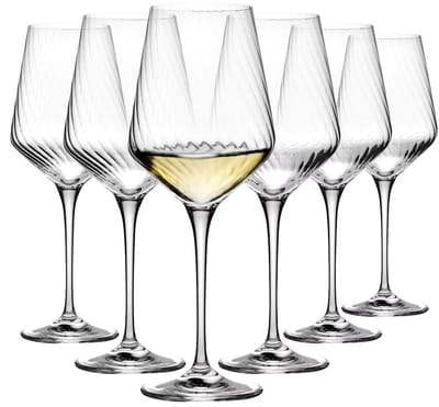 Krosno LUMI – 6er-Set Weißweingläser 450ml | Loodvrij kristalglas, modernes optisches Design, spülmaschinengeeignet | Für Sauvignon Blanc & Pinot Grigio
