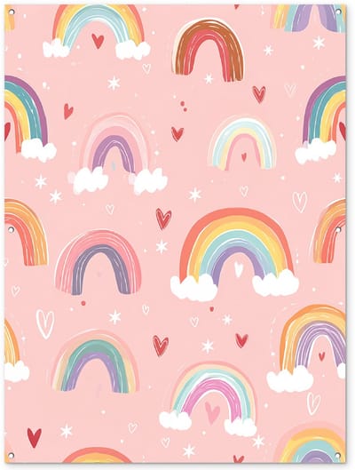 Tuinposter 120x160 cm - Tuindecoratie Regenboog - Patroon - Pastel - Handgetekend - Poster voor in de tuin - Buiten decoratie - Schutting tuinschilderij - Tuindoek muurdecoratie - Wanddecoratie balkondoek